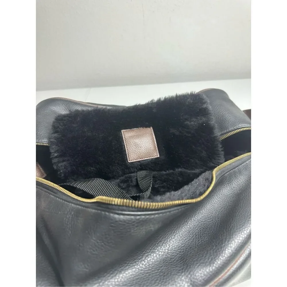 Vintage Rare Men’s Faux Leather Shoes Bag Faux Fur Lined Straps Pocket